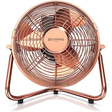 Brandson - Ventilateur de Sol 25 cm, Ventilateur de Bureau 25cm 32W, Ventilateur sur Pied, Desk Table Fan, Silencieux, 3 Vitesses, Haut débit d'air, Inclinaison à 120°, Design rétro cuivre chromé