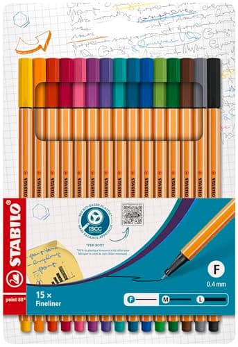 STABILO Stylo feutre pointe fine point 88 - Etui carton x 15 stylos feutres - Coloris assortis