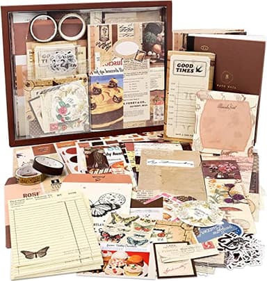 Draupnir Kit d'accessoires de Scrapbooking de 346 Pièces, Brun Vintage Bullet Journal Scrapbook Kit avec A6 Grille Carnet, DIY Cadeau de Scrapbooking pour Adolescentes - Vintage