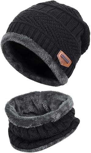 Lonnalee Chapeau d'hiver pour Hommes Ensemble Homme et Femme Chapeaux d'hiver Chauds, Bonnet Chapeau Écharpe Ensemble, Tour de Cou Doublure Polaire Tricoté