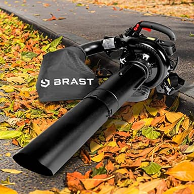 BRAST Souffleur, aspirateur, broyeur therrmique 1000W 30cc vitesse de soufflage 265km/h 1,36cv 9.000 trs/min sac 55l, anti-vibrations, sangle réglable, 4en1