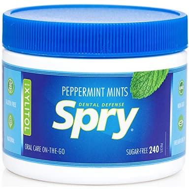 Spry Pastilles à la Menthe Poivrée au Xylitol Sans Sucre – Favorisent la Santé Buccale, Stimulent la Salivation, Contre la Mauvaise Haleine – Sans OGM, Sans Gluten, 240 Count (Pack of 1)