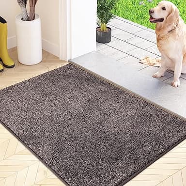 FCSDETAIL Paillasson Attrape-Poussière, Tapis de Sol Antidérapant Lavable en Machine, Tapis d'Entrée avec Microfibres Douces Absorbantes pour Chien, Entrée, Porte et Couloir,Gris Clair,noir,60 x 90 cm
