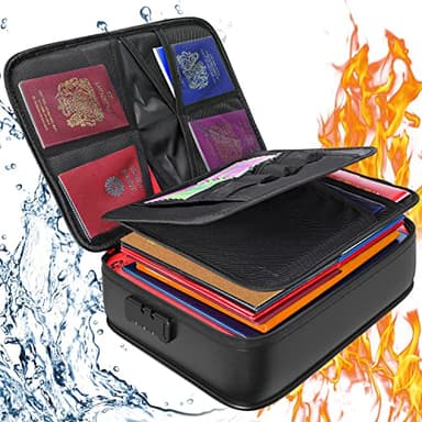 QNIGLO Coffre Fort anti feu avec Serrure, Sac Ignifuge de Grande Taille pour Argent, Passeport, Certificat important, Matériel de haute qualité 36 x 27 x 10cm avec sac organisateur multicouche