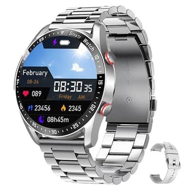 Générique Montre Connectée Homme PPG+ECG Monitoring, Smartwatch Ecran1,28 Haute Definition,240x240px,Sports Modes,Etanches,iOS/Android,Assistant Vocale,Cardiofrequence (Gris)