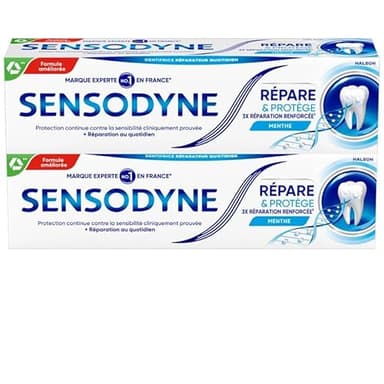 SENSODYNE Dentifrice Répare et Protège, pour les Dents Sensibles, Apporte une Protection Longue Durée, Menthe, Lot de 2x75ml