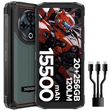 DOOGEE Fire6 Power【2025】 Telephone Portable Incassable 15500mAh/33W, 20+256GB, Lampe Torche, Dos en Cuir,Android 14,50MP AI Caméra,6,56 Pouces,Smartphone Incassable,DRML1/NFC/Face ID/OTG/4G Dual SIM