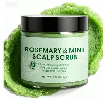 Peeling Exfoliant Cuir Chevelu – Scrub Nettoyant à l'Huile de Romarin & Menthe，Soin Détoxifiant Anti-Pellicules & Excès de Sérum，Convient à Tous Types de Cheveux，Inclut Brosse de Massage，8,81 oz