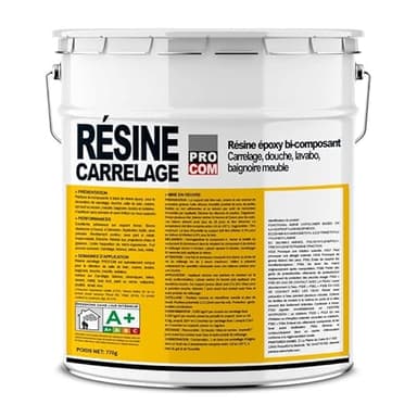 PRO COM Peinture carrelage, résine époxy sol et mur carrelés, douche, lavabo, baignoire, meuble 1kg