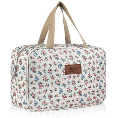 Aucuu Trousse de Toilette Femme, Grande Trousse de Maquillage avec Poignée, Sac à Cosmétiques étanche Portable pour Camping et Voyages, Sac de Maquillage Floral pour Femmes et Filles