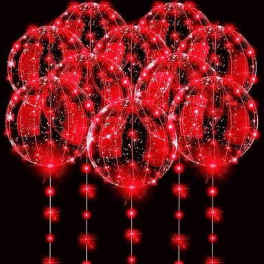 Lot de 10 ballons à LED lumineux à l'hélium pour Noël, mariage, anniversaire, Saint-Valentin, Halloween, fête (lumière rouge) - 50,8 cm