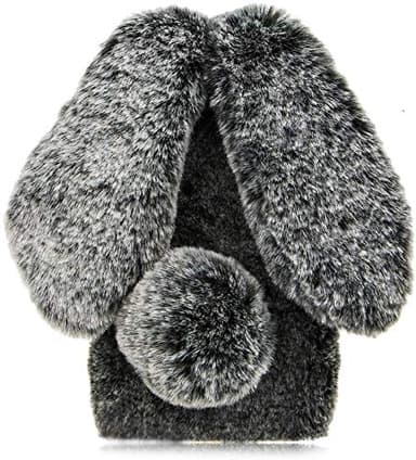 YKTO Étui Fourrure Lapin pour Tecno Spark 9T Phone Case Étui Portable Doux Couverture Peau Duveteuse Filles Mignon Fourrure De Lapin Artificielle Mignon Oreilles Étui Lapin pour Tecno Spark 9T,Gris