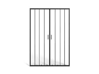 Vente-unique - Porte de douche coulissante double en métal noir mat - Verre anti-calcaire - 140 x 195 cm - BAVIODA