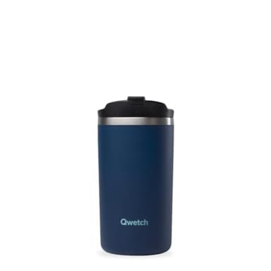 QWETCH - Travel Mug Isotherme - Bleu Marine 350ml - Thermo Café & Thé en Inox - 6h Chaud et 12h Froid - Étanche, Mug de voyage