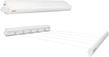 Leifheit Séchoir mural Rollfix 210 Longline, sèche linge dépliable avec 5 fils de 4,20 mètres, étendoir à linge robuste pour intérieur et extérieur 83040 Blanc 50 x 23 x 17 cm