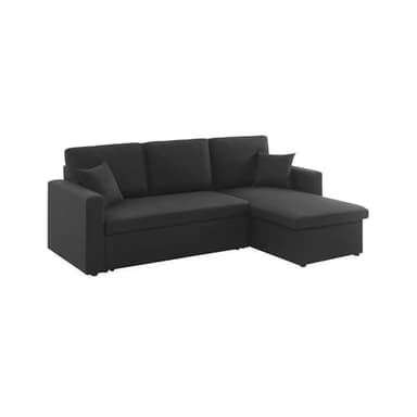 sweeek - Canapé d'angle Smile Convertible réversible Compact 3 Places en Tissu Noir. L 213.5 x P 136.5 x H 83cm. avec Coffre de Rangement
