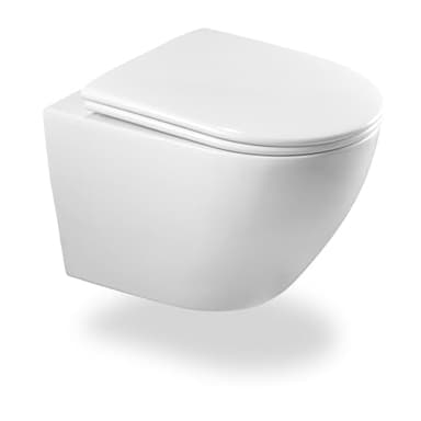 Cuvette WC suspendue en céramique sans rebord avec abattant, WC suspendu moderne en céramique, Ensemble WC moderne, Abattant de toilette en forme de D (Blanc)