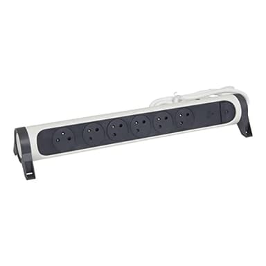 LEGRAND - Multiprise Rotative Avec Interrupteur à Voyant LED + Disjoncteur + Indicateur de Charge - 6 Prises Surface avec Terre - Cordon 1,5m - Blanc et Gris Foncé