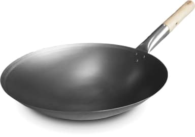 Professionnel - Grande Poêle Wok Ø40 cm XXL en Acier Inoxydable - Fond Rond, Poignée, Compatible Induction - Fer, Fonte, Japonais