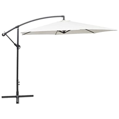 Parasol déporté, 3 m, blanc sable, pour jardin, terrasse, balcon, extérieur, protection UV, toile en polyester, résistant au vent, avec ventilation et manivelle facile à manipuler