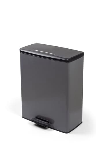 Curver - Poubelle à pédale 65 l, couleur grise, couvercle et anneau pour sac