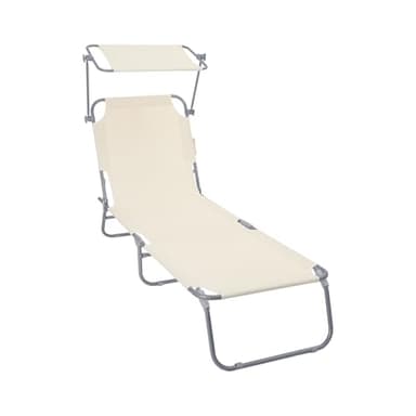 vounot® Chaise Longue avec Pare Soleil Bain de Soleil Pliable Tissu Polyester Inclinable 4 Positions Transat Charge Max 120KG pour Jardin Terrasse Piscine Plage Camping Beige