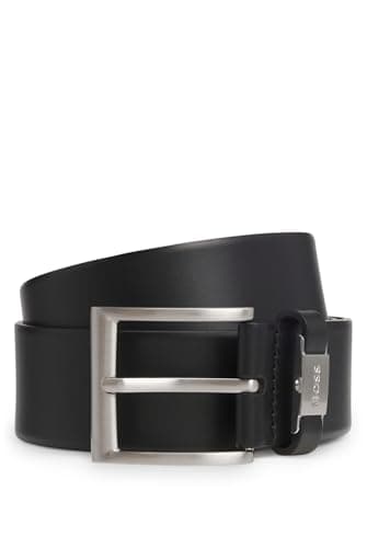 BOSS Hommes Connio Ceinture en cuir italien avec passant logoté et détail métallique brossé