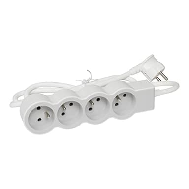 LEGRAND | Rallonge Multiprise Extra-Plate, 4 Prises 2P+T 16A 3680W, Cordon 3m Blanc Et Gris Clair, 1 Prise À 90° Pour Chargeur Volumineux