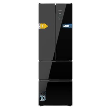 Cecotec Réfrigérateur Combi 395L Total No Frost Bolero CoolMarket Combi F2D 395 Black Glass E, Hauteur 185cm et 59,5cm Largeur, MAX INSIDE avec VIP tech, Compresseur Inverter Plus, Basse Consommation