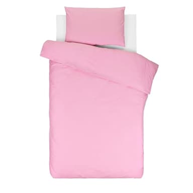 Lovely Hippo Drap Housse 80x160 (100% Coton) + Housse de Couette 120x170cm + Taie Oreiller Enfant 40x60cm - Parure 100% Coton pour Lit Cabane 80x160 cm (Blanc/Rose, Parure 80x160 cm (3 pièces))