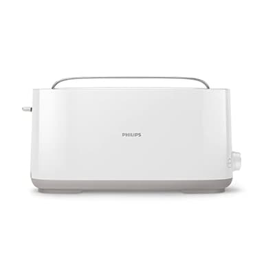 Philips Grille-pain - Fente Grande, 8 Réglages, Réchauffe-Viennoiseries, Décongélation, Parois Froides, Surélévation, Arrêt Automatique, Blanc (HD2590/00)