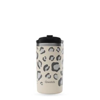 QWETCH - Travel Mug Isotherme - Leopard Sable 350ml - Thermo Café & Thé en Inox - 6h Chaud et 12h Froid - Compacte & Étanche, Mug de voyage