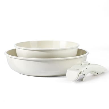 GiPP Set de Casseroles et Poêles en Céramique Antiadhésif - 3 Pièces avec Poignées Détachables, Sans Produits Toxiques, Compatible Induction, Four et Lave-vaisselle(Blanc 3PCS)