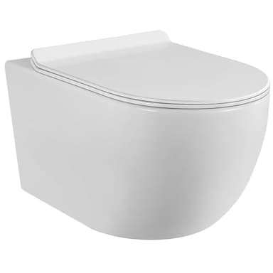 WC Suspendu Blanc Sans Bride avec Fixations Invisibles + Abattant Ultra Fin Déclipsable + Frein de Chute (Blanc)