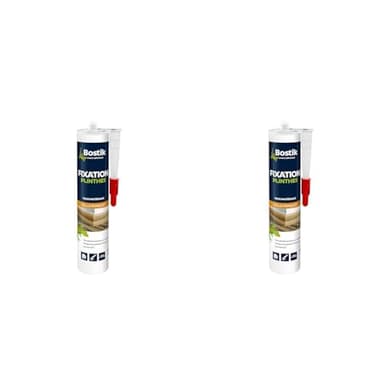 Bostik Colle de Fixation pour Plinthe en Bois, PVC et Medium – Colle Mastic Acrylique pour Parquets – Usage Intérieur – Prise Immédiate – Sans Solvant – Blanc – Cartouche 310 ml (Lot de 2)