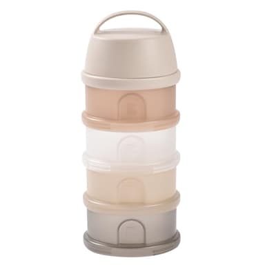 BÉABA, Boite doseuse de Lait en Poudre Empilable, 100% Hermétique, 4 Compartiments, Made in France, Grande contenance, Usage Evolutif, Facile à transporter, Translucide Argile