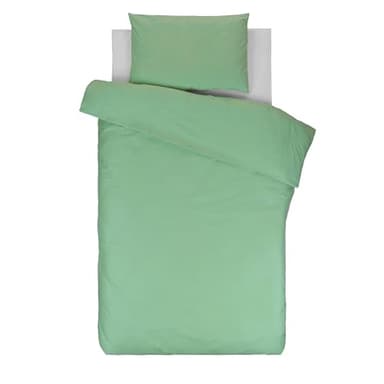 Lovely Hippo Drap Housse 80x160 (100% Coton) + Housse de Couette 120x170cm + Taie Oreiller Enfant 40x60cm - Parure 100% Coton pour Lit Cabane 80x160 cm (Blanc/Eucalyptus, Parure 80x160 cm (3 pièces))