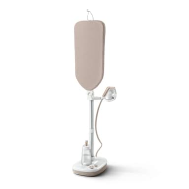 Philips Solution de repassage All-in-One Série 6000 - Défroisseur vapeur 6 bars, planche multi-angle, Optimal Temp, réservoir 1.1L amovible, Élimine jusqu'à 99,9%* des bactéries, Beige (AIS6010/10)