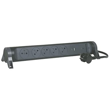 LEGRAND - Multiprise Rotative Avec Interrupteur à Voyant LED et Protection Parafoudre - 5 Prises Surface avec Terre + Prise USB-C + Prise USB-A - Cordon 1,5m - Noir et Gris Foncé