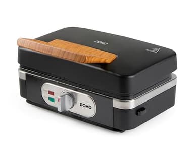 DOMO DO9278C Appareil multifonction 3 en 1 - Croque monsieur - Gaufrier - Gril contact - 1100 W - Design noir mat avec poignée en bois