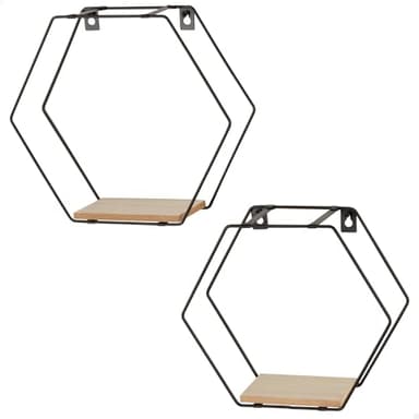 AKTIVE Max Home Lot de 2 étagères murales, Capacité de Charge Max 4 kg, Hexagonal, Décoratif, Étagère en Bois, Cadre en métal, Noir, Design Moderne pour Salon, Chambre à Coucher (18473)