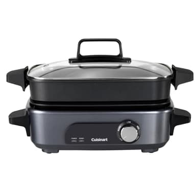 Cuisinart Cook In multicuiseur 5 en 1| Griller, saisir, cuire à la vapeur, mijoter et mitonner | Plaques et casseroles antiadhésives et interchangeables | Empilables, rangement facile | Gris minuit