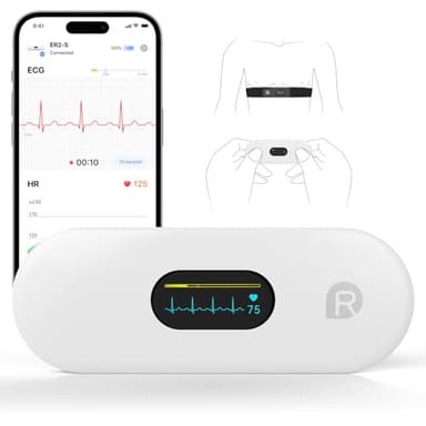 CheckMe ER2-S ECG Portable, pour le Domicile, Appareil ECG avec Ceinture Thoracique, 30s - 15Mins, Stockage Illimité des Données, écran OLED 0,96 Pouces, pour iOS & Android
