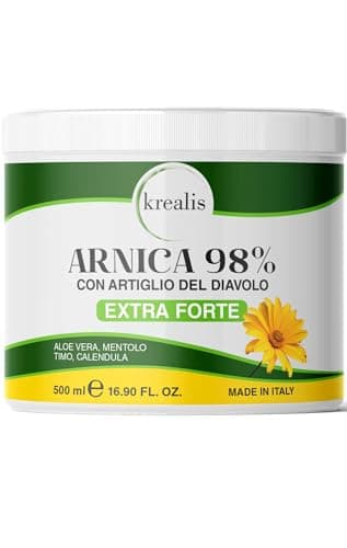 KREALIS 500ml Arnica 98% Super Concentrée, Arnica Gel Enrichi en Griffe du Diable, Pommade Anti Inflammatoire Pour Le Massage des Muscles et des Articulations, Action Intense