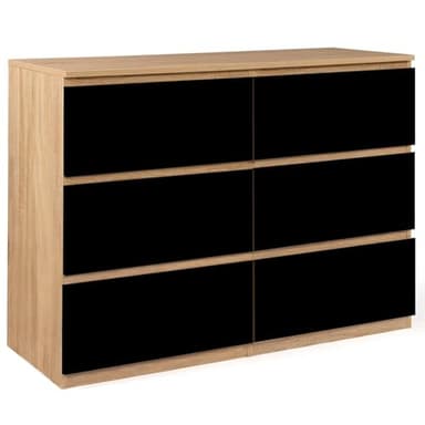 IDMarket - Commode 6 tiroirs TOMI 110 cm Bois façon hêtre et Noir