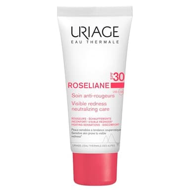 Uriage Roseliane Crème Hydratante Visage Anti-Rougeurs SPF30 - Extraits de Ginseng, Algues - Couvre les Rougeurs, Action Apaisante Longue Durée - Parfum Floral - Peau Sensible - Non Comédogène - 40ml