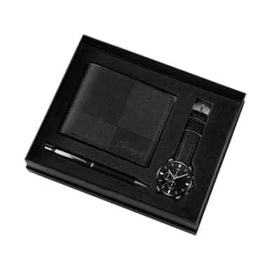 Jojomis Coffret Cadeau Homme Portefeuille Montre Stylo Ensemble Cuir PU Élégant pour Bureau Voyage Cadeaux Anniversaire Fête des Pères- Noir