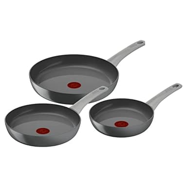 Tefal Lot de 3 poêles 20/24/28 cm, Induction, Revêtement antiadhésif céramique, Indicateur de cuisson Thermo-Signal, Eco-conception, Cuisson saine, Fabriqué en France, Renew On C4279132