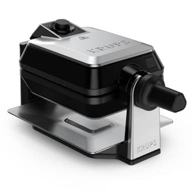KRUPS Gaufrier Rotatif, Cuisson parfaites, Cuisson homogène, Utilisation facile, Plaques antiadhésives, Haute précision, Rangement vertical, FDD95D10, Noir / Métal