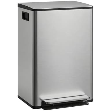 HOMCOM Poubelle cuisine 50L, poubelle à pédale en acier inoxydable avec seau intérieur amovible, couvercle à fermeture douce et maintien en ouverture, filtre anti-odeurs, poignées, anti-traces, argent